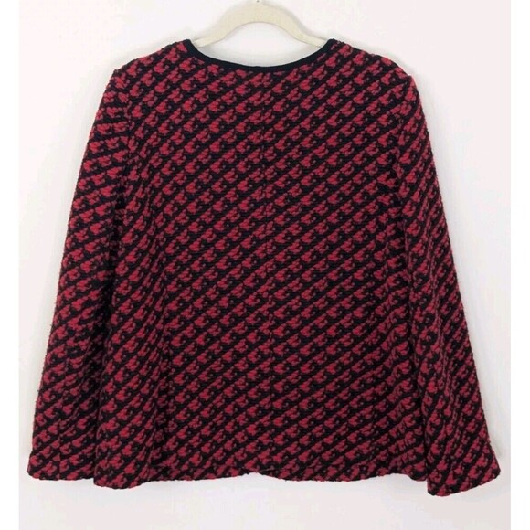 Talbots Woman Chunky Knit Round Neck Wool Blend Blazer Red Black Snap Buttons X - Picture 6 of 7